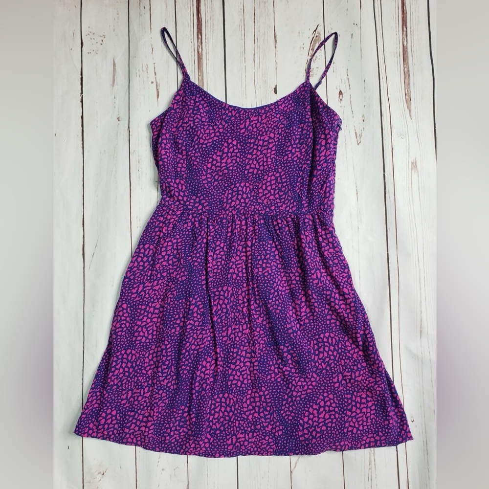 GAP Linda Spaghetti Strap Sundress Blue Pink Size 0 Side Zipper Animal Print